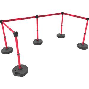 PLUS Barrier Post Set X5 - 42", Plastic, Red, Red, 15', Stay Behind the Line, 22"-42"