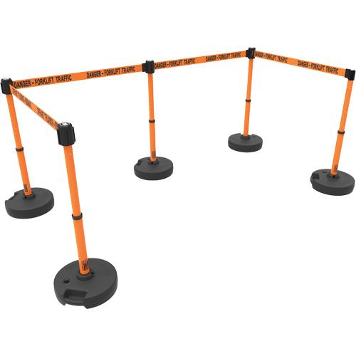 PLUS Barrier Post Set X5 - 42", Plastic, Orange, Orange, 15', Danger - Forklift Traffic, 22"-42"
