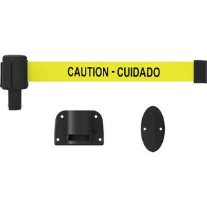 PLUS Wall Mount Barrier System - Plastic, Yellow, Yellow, Caution - Cuidado, 15', Screw Mount
