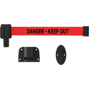 PLUS Wall Mount Barrier System - Plastic, Red, Red, Danger; Keep Out, 15', Screw Mount