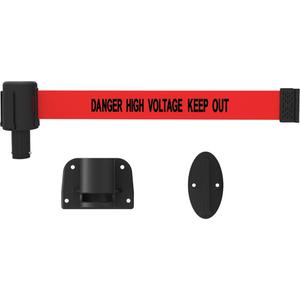 PLUS Wall Mount Barrier System - Plastic, Red, Red, Danger High Voltage Keep Out, 15', Screw Mount