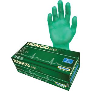 Disposable Gloves with Aloe - Small, Medium, Large, X-Large, Vinyl, 9.5", 5-mil, Untextured, Green, Powder-Free, Accepted for use in Canadian Food Processing Facilities, Non-Medical