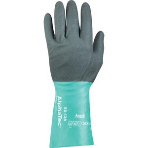 AlphaTec® 58-128 Chemical-Resistant Gloves - 7, 8, 9, 10, 11, 13", 7-mil, Straight, Nitrile, Nylon, EN 374:2016-1 Type A/EN 374:2016-2/EN 374:2016-5, JKLOPT, Grey/Green