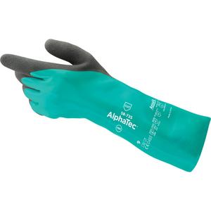 AlphaTec® 58-735 Chemical & Cut-Resistant Gloves - 6, 7, 8, 9, 10, 11, 13", 39-mil, Straight, Nitrile, Nylon, EN 374:2016-1 Type A/EN 374:2016-2/EN 374:2016-5, AJKLMNOPT, Grey/Green