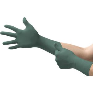 Dura Flock Gloves - Large, Small, Medium, X-Large, 2X-Large, Nitrile, 12", 8-mil, Fully Textured, Green, Powder-Free, None, Non-Medical