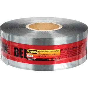 Scotch® Detectable Buried Barricade Tape - 5 mils, 1000', 3", Black on Red, English, Aluminum Foil, CAUTION BURIED ELECTRIC LINE BELOW