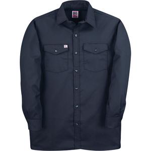 Long-Sleeved Twill Work Shirt - Poly-Cotton, 4X-Large, 5X-Large, Navy Blue, Men's