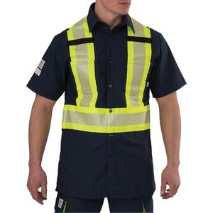 Ripstop High Visibility Short Sleeved Shirt - Navy Blue, Silver/Yellow, 2X-Large, Small, Medium, Large, X-Large, 3X-Large, 4X-Large, 5X-Large, Polyester, Meets/Exceeds CSA Z96 Class 1 - Level 2, ANSI 107 Class 1 - Level 2
