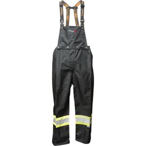 Journeyman FR Bib Pants - Large, Small, Medium, X-Large, 2X-Large, 3X-Large, 4X-Large, Black, Polyester, Silver and yellow, CSA Z96-15 Class 1 - Level 2, ANSI/ISEA 107-2015 Class E and ASTM D6413 (FR)