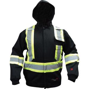 Fire Rated Hoodie - Large, Small, Medium, X-Large, 2X-Large, 3X-Large, 4X-Large, Black, Cotton, Silver and yellow, CSA Z96-15 Class 1 - Level 2, ANSI/ISEA 107-2015 Type O Class 1 and ASTM D6413 (FR)
