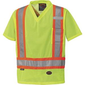 5997 High Visibility Safety T-Shirt - High Visibility Lime-Yellow, Silver/Orange, 2X-Large, X-Small, 5X-Large, Polyester, Meets/Exceeds CSA Z96 Class 2 - Level 2
