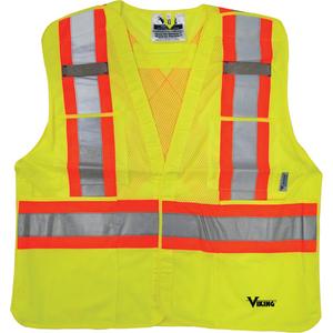 Safety Vest - High Visibility Lime-Yellow, Orange & Silver, 2X-Large/3X-Large, Large/X-Large, Small/Medium, Polyester, Meets/Exceeds CSA Z96 Class 2 - Level 2