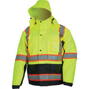 Insulated High Visibility Jacket - High Visibility Lime-Yellow, Silver, Large, Small, Medium, X-Large, 2X-Large, 3X-Large, 4X-Large, 5X-Large, Polyester/Polyurethane