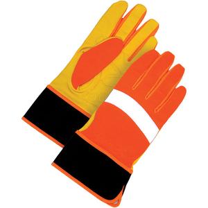High Visibility Gloves - Large, Small, 2X-Large, Safety, Grain Leather, High Visibility Orange