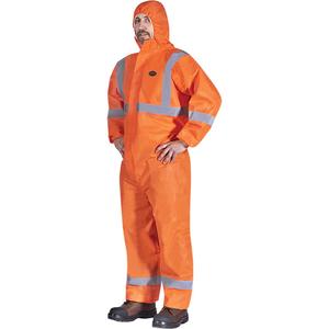 2077 Hooded Coveralls with Reflective Tape - SMS, Small, 3X-Large, 4X-Large, 5X-Large, Orange, CSA Z96-15 Class 3 Level 2, Silver