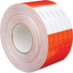 High Intensity Prismatic Grade Barricade Sheeting - 19 mils, 150', 4", Orange and White, Blank