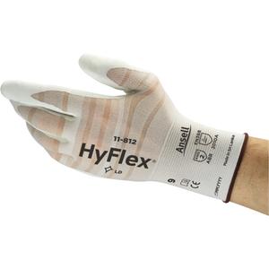 Hyflex® 11-812 Gloves - 6, 7, 8, 9, 10, 18, Nylon/Spandex, Foam Nitrile, Dipped Palm, Unlined, White, White