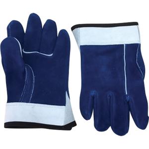 Heat Resistant Welding Glove - One Size, Leather, Foam, Unrated, Gauntlet, Blue Cow Split Leather, 2"