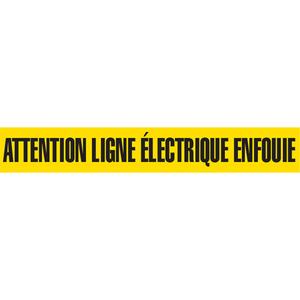 "Attention Ligne Électrique Enfouie" Barricade Tape - 1000', 3", Black on Yellow, French