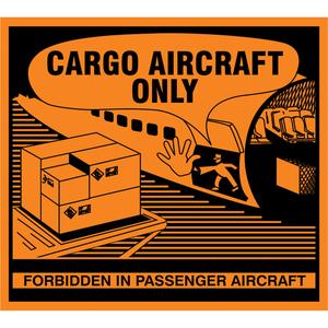 "Cargo Aircraft Only" Handling Labels - Orange, 4-1/4", 4-3/4", Non Removable, Roll, Rectangular, Cargo Aircraft Only; Forbidden in Passenger Aircraft