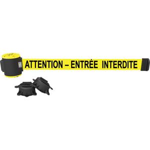 Wall Mount Barrier - Plastic, Black, Yellow, Attention Entrée Interdite, 30', Magnetic Mount