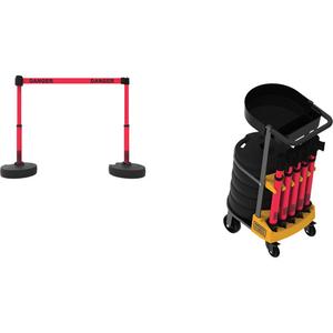 Plus Portable Barrier System Cart Package with Tray - Plastic/Metal, Red, 42", 75', Danger, 22"-42", 15'