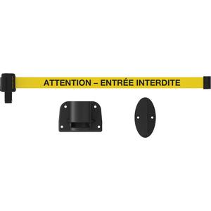 Plus Wall Mount Barrier System - Plastic, Black, Yellow, Attention Entrée Interdite, 15', Screw Mount