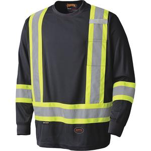 6997 Long Sleeved Safety Shirt - Black, Silver/Yellow, 2X-Large, X-Small, Small, Medium, Large, X-Large, 3X-Large, 4X-Large, 5X-Large, Polyester, Meets/Exceeds CSA Z96 Class 1 - Level 2