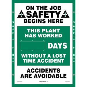 Digi-Day® Electronic Scoreboard Motivational Safety Sign - Aluminum, 28", 20", Hanging, English with Pictogram, Safety Incentive and Motivational, This Plant Has Worked _Days Without A Lost Time Accident