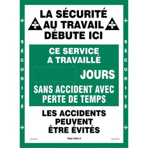 "Jours sans accident" Digi-Day® 3 Electronic Signal Scoreboard - Aluminum, 28", 20", Hanging, French with Pictogram, Safety Incentive and Motivational, Ce service a travaillé _ Jours sans accident avec perte de temp
