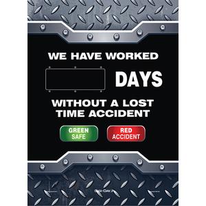 Digi-Day® Electronic Scoreboard Motivational Safety Sign - Aluminum, 28", 20", Hanging, English with Pictogram, Safety Incentive and Motivational, We Have Worked __ Days Without A Lost Time Accident