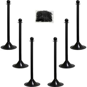 Light-Duty Stanchion & Chain Kit - 41", Plastic, Black, 14", 2"