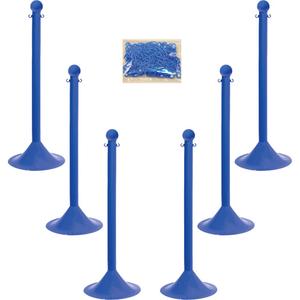 Light-Duty Stanchion & Chain Kit - 41", Plastic, Blue, 14", 2"