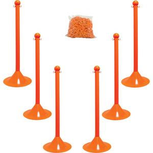 Light-Duty Stanchion & Chain Kit - 41", Plastic, Orange, 14", 2"