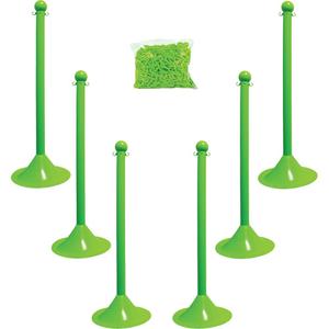 Light-Duty Stanchion & Chain Kit - 41", Plastic, Green, 14", 2"