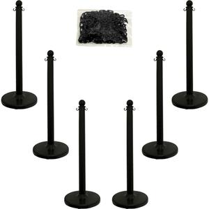 Medium-Duty Stanchion & Chain Kit - 40", Plastic, Black, 14", 2.5"