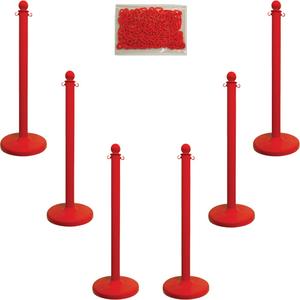 Medium-Duty Stanchion & Chain Kit - 40", Plastic, Red, 14", 2.5"