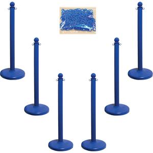 Medium-Duty Stanchion & Chain Kit - 40", Plastic, Blue, 14", 2.5"