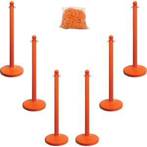 Medium-Duty Stanchion & Chain Kit - 40", Plastic, Orange, 14", 2.5"