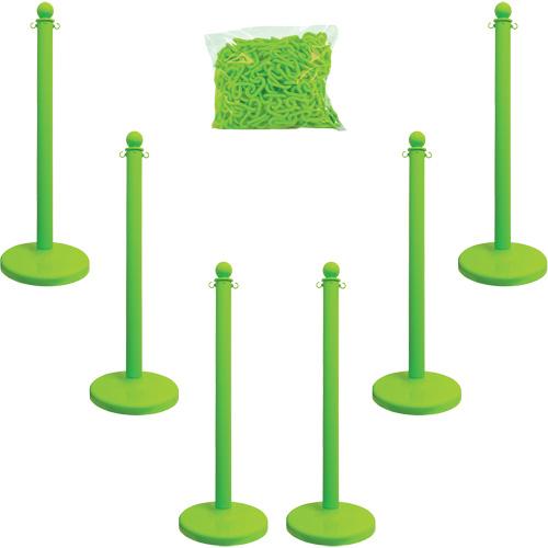 Medium-Duty Stanchion & Chain Kit - 40", Plastic, Green, 14", 2.5"