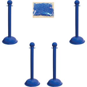 Heavy-Duty Stanchion & Chain Kit - 41", Plastic, Blue, 16", 3"