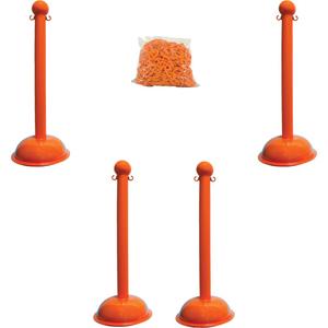Heavy-Duty Stanchion & Chain Kit - 41", Plastic, Orange, 16", 3"