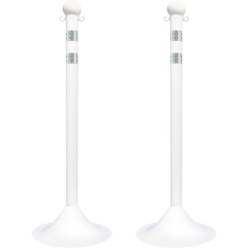 Light-Duty Reflective Stanchion Set - 41", Plastic, White, 14", 2"
