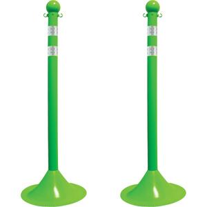 Light-Duty Reflective Stanchion Set - 41", Plastic, Green, 14", 2"