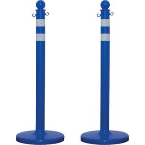 Medium-Duty Reflective Stanchion Set - 40", Plastic, Blue, 14", 2.5"