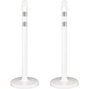 Medium-Duty Reflective Stanchion Set - 40", Plastic, White, 14", 2.5"