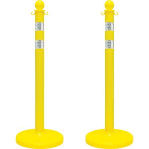 Medium-Duty Reflective Stanchion Set - 40", Plastic, Yellow, 14", 2.5"