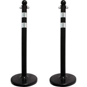 Medium-Duty Reflective Stanchion Set - 40", Plastic, Black, 14", 2.5"