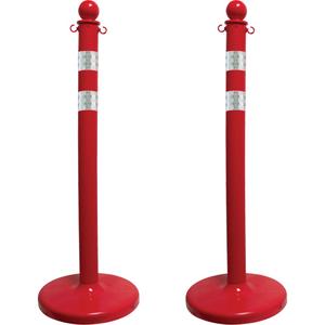 Medium-Duty Reflective Stanchion Set - 40", Plastic, Red, 14", 2.5"