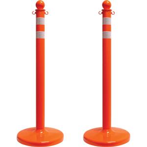 Medium-Duty Reflective Stanchion Set - 40", Plastic, Orange, 14", 2.5"